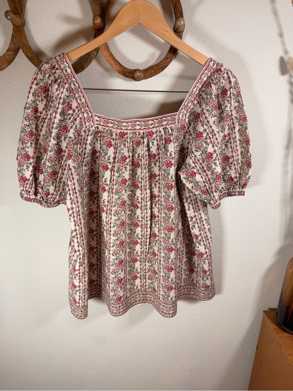 Max Studio London Floral Cottagecore Puff Sleeve Square Neck Blouse Large